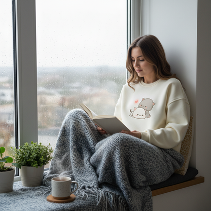 Kawaii Çift Kedi Sweatshirt