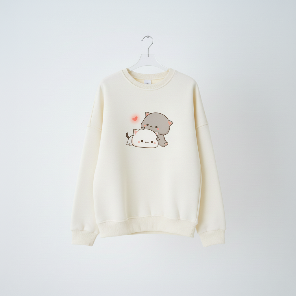 Kawaii Çift Kedi Sweatshirt