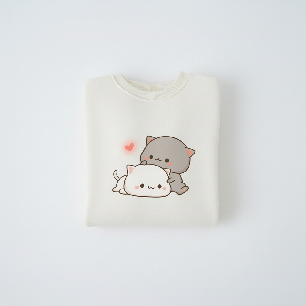 Kawaii Çift Kedi Sweatshirt