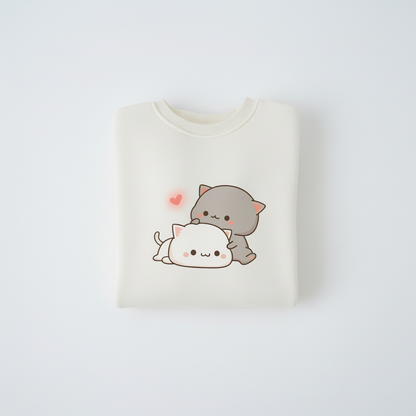 Kawaii Çift Kedi Sweatshirt