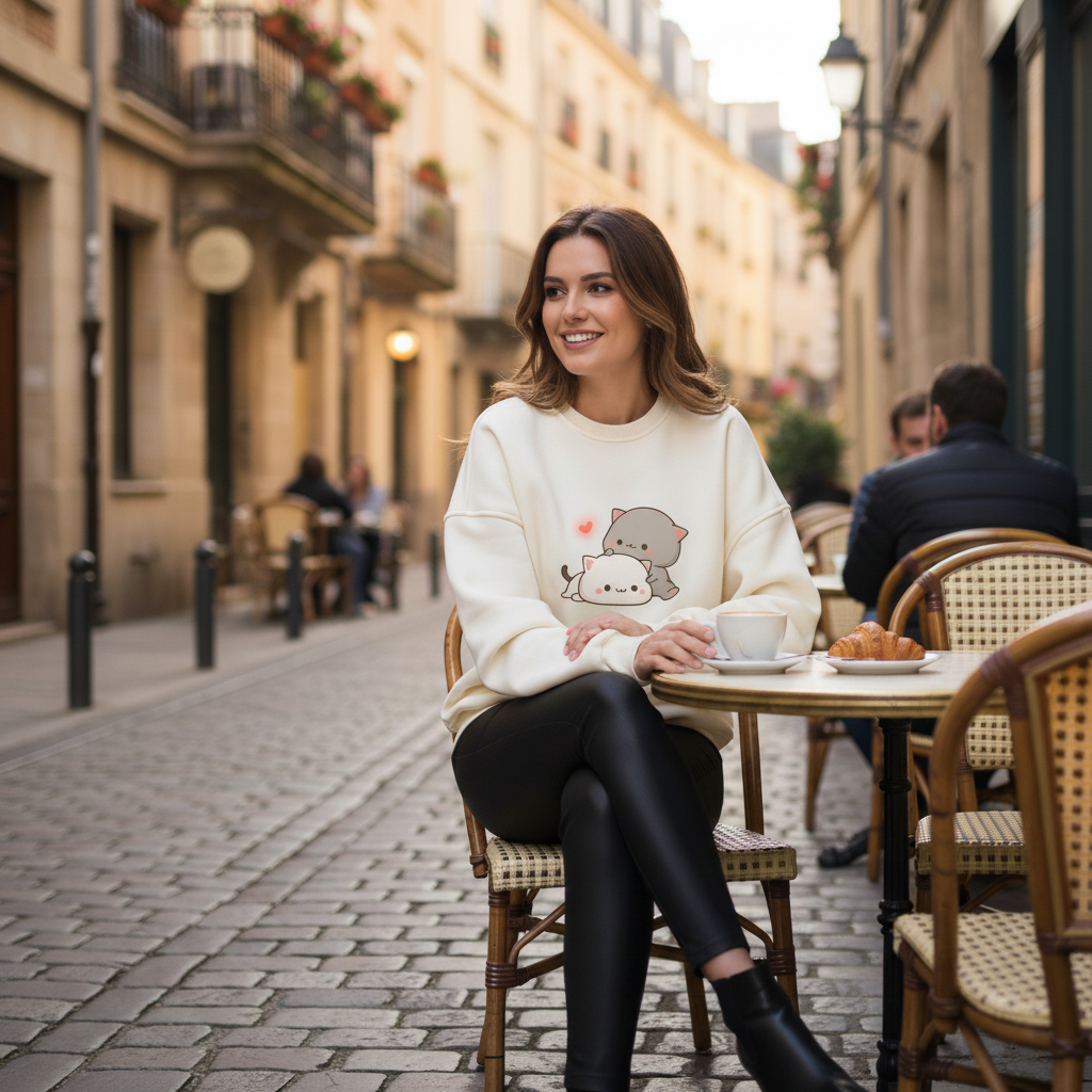 Kawaii Çift Kedi Sweatshirt