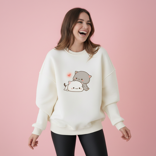 Kawaii Çift Kedi Sweatshirt
