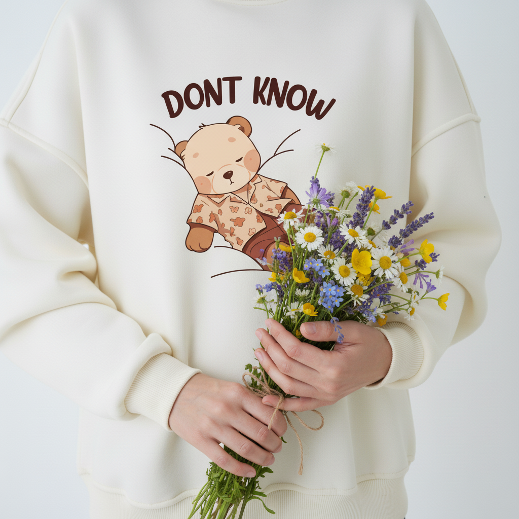 Don’t Know Bear Krem Sweatshirt