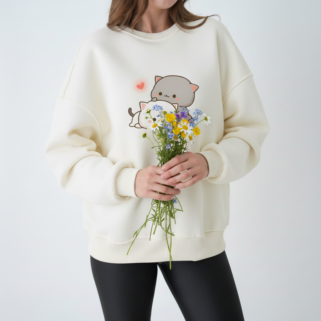 Kawaii Çift Kedi Sweatshirt