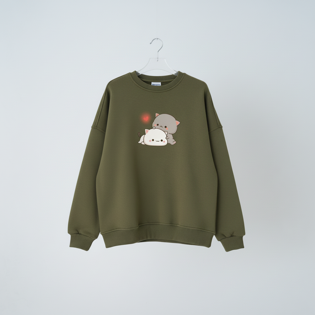Kawaii Çift Kedi Sweatshirt